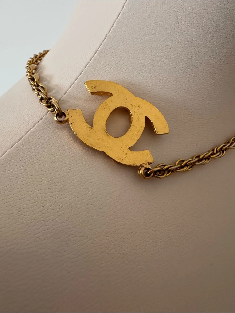 CHANEL Gold-Tone CC Logo Necklace with Clear Crystals
